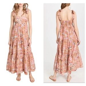 Zimmermann Cira Tie Shoulder Midi Dress size 0P US 2P Mocha Multi Floral Resort